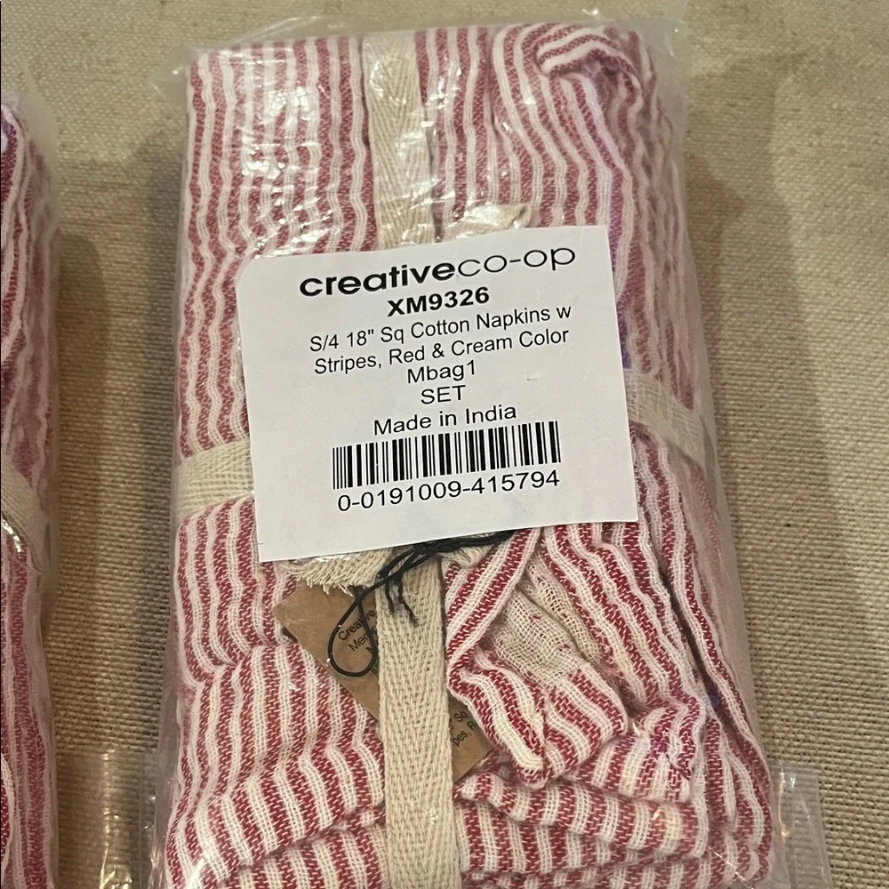 Creative Co-Op Red & White Ticking Stripe Napkins/NWT/Set of 4